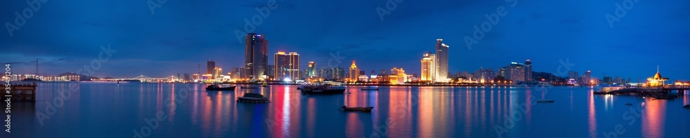 Xiamen island night scape panoramic view,fujian province,china