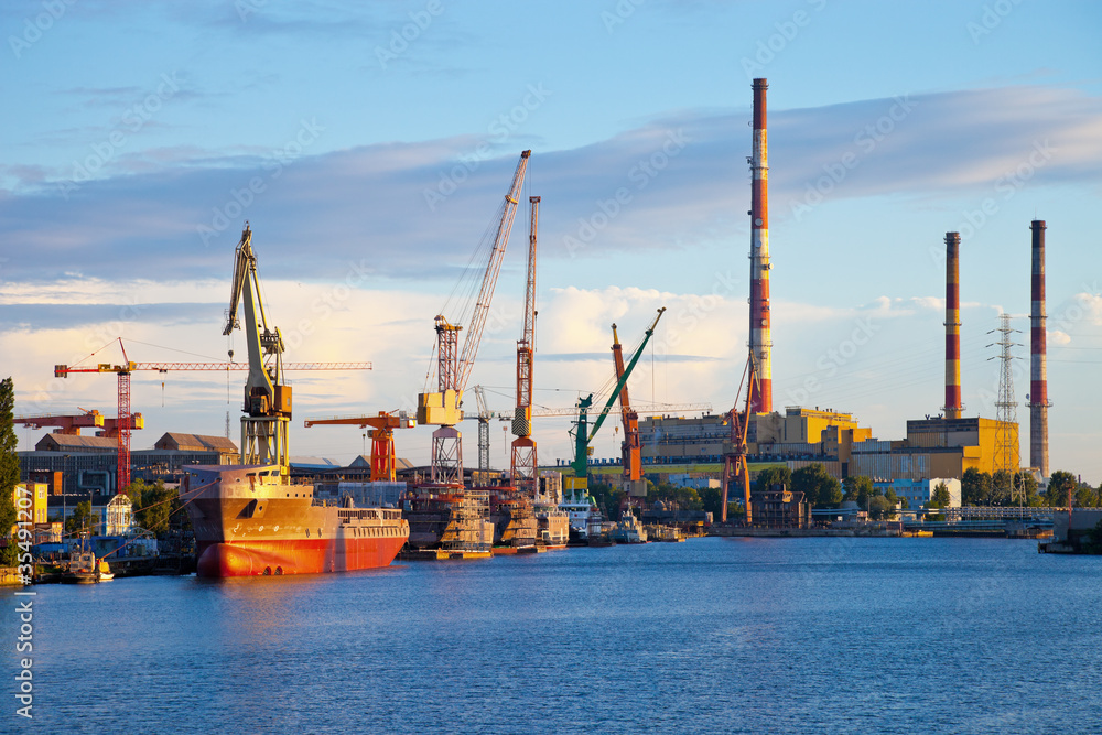 Fototapeta premium Industrial view of the Gdansk Shipyard, Poland.