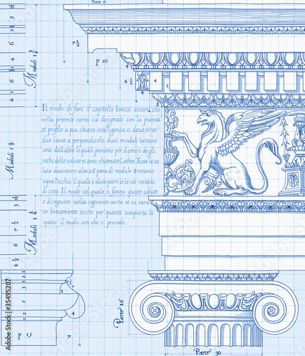 hand draw sketch ionic architectural order - blueprint photo