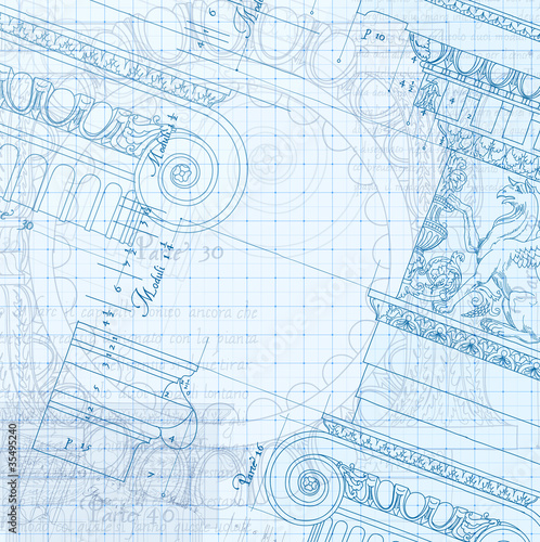 Hand draw sketch ionic architectural blueprint