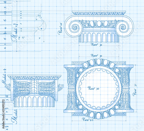 Blueprint - hand draw sketch ionic architectural order