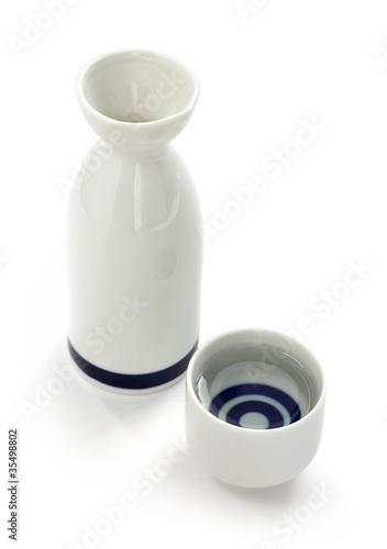 japanese traditional sake cup and bottle