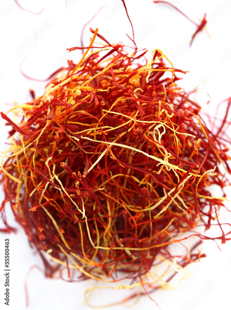 Fototapeta premium Saffron threads on a white background