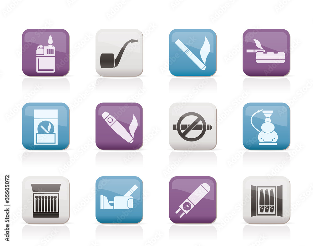 Smoking and cigarette icons - vector icon set Smoking and cigarette icons - vector icon set