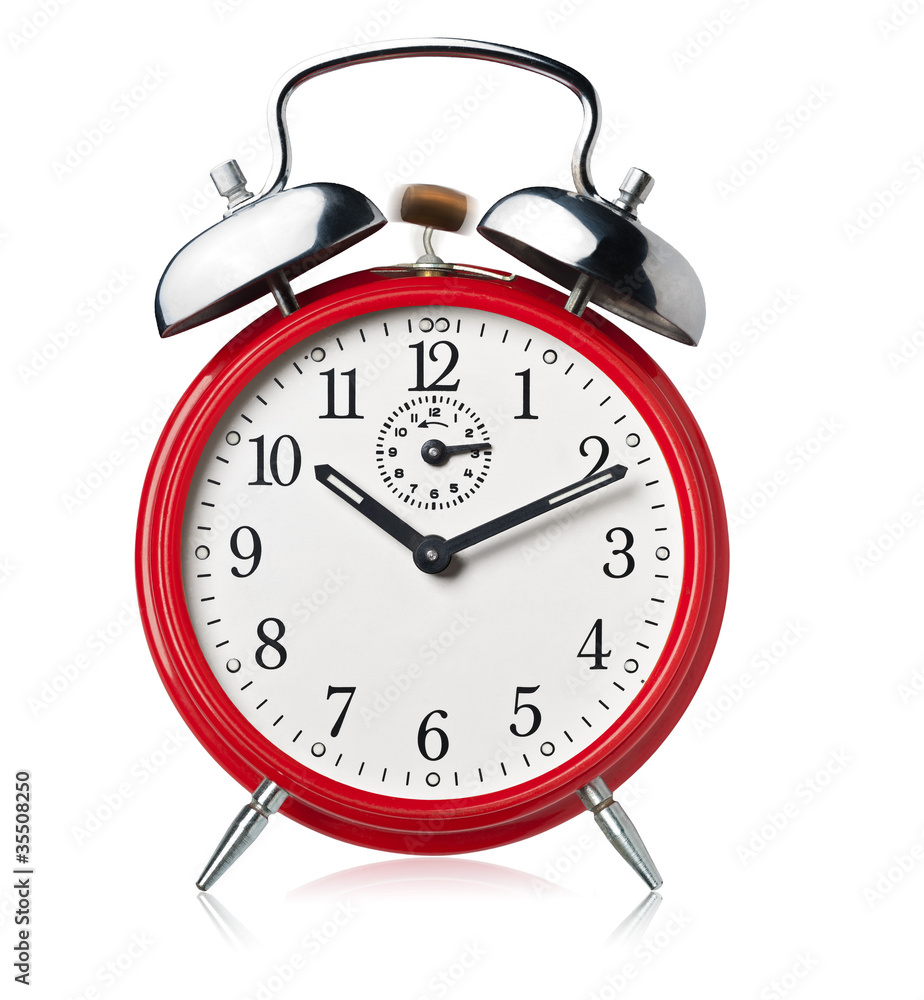 Red alarm clock, ringing. Red alarm clock, ringing.