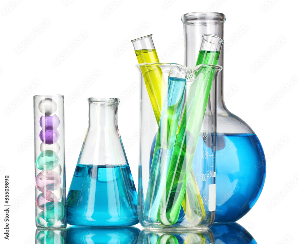 Test-tubes with liquid on gray background Test-tubes with liquid on gray background