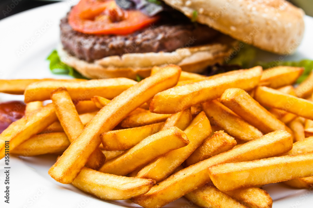 Cheese burger - American cheese burger with fresh salad Cheese burger - American cheese burger with fresh salad