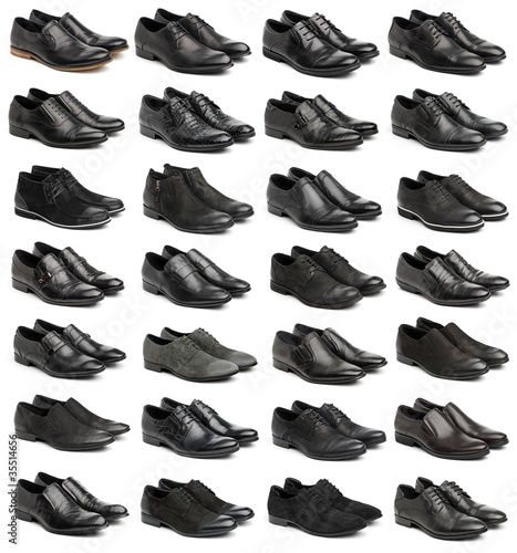 Collection of black male shoes over white