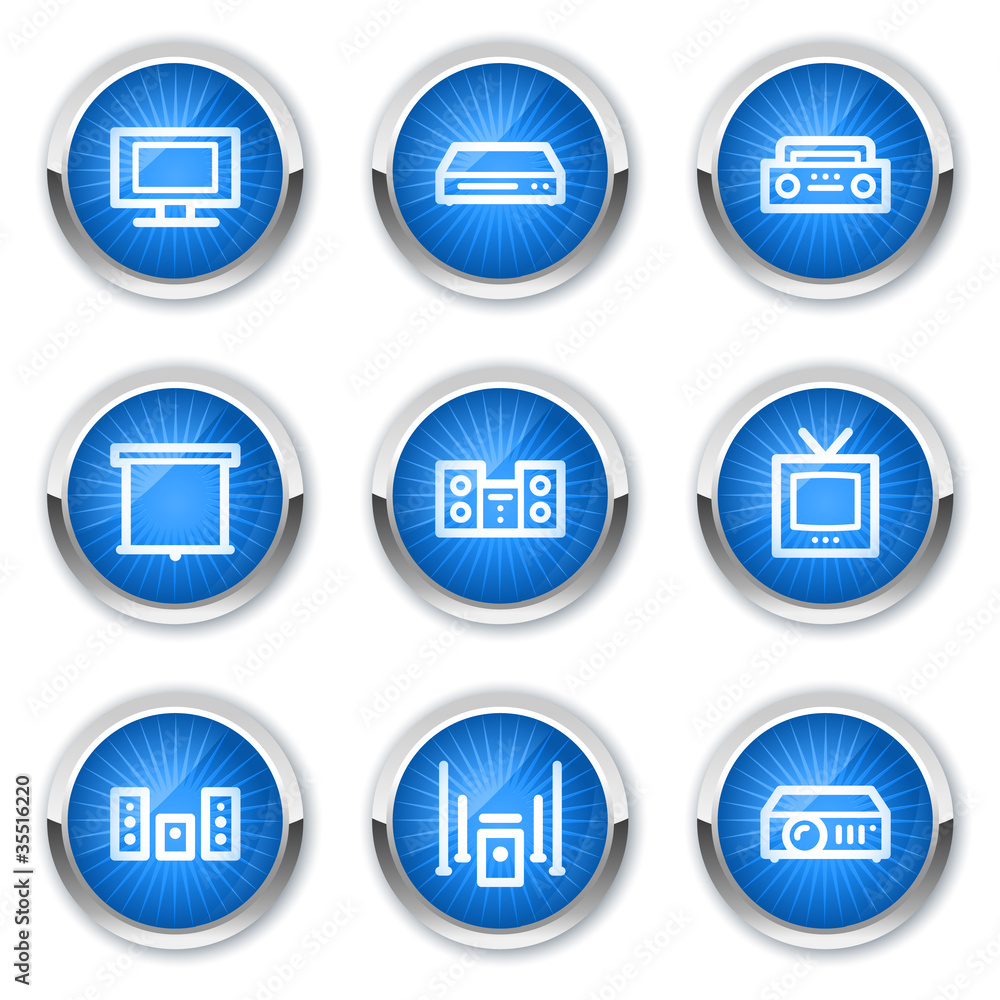 Audio video web icons, blue buttons Audio video web icons, blue buttons