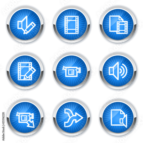 Audio video edit  web icons, blue buttons