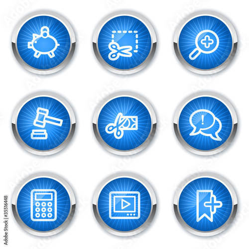 Shopping web icons set 3, blue  buttons