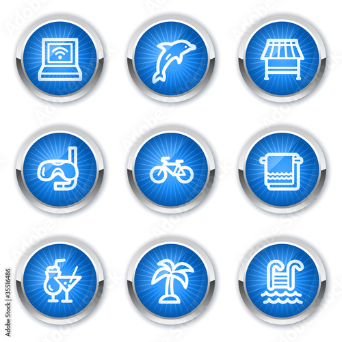 Vacation web icons, blue buttons