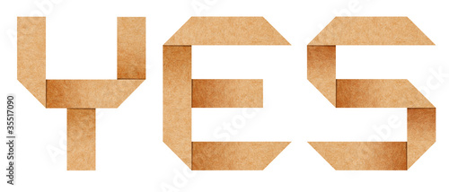 "Yes" word from Origami paper letters isolated with clipping pat
