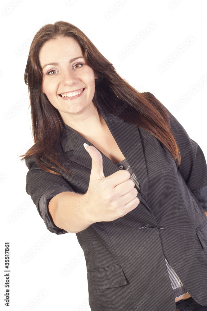 Young businesswoman showing hand ok sign Young businesswoman showing hand ok sign