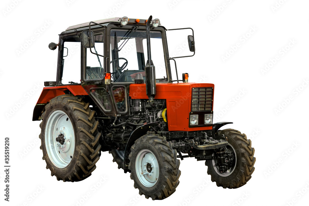 New red tractor over white, with clipping path New red tractor over white, with clipping path
