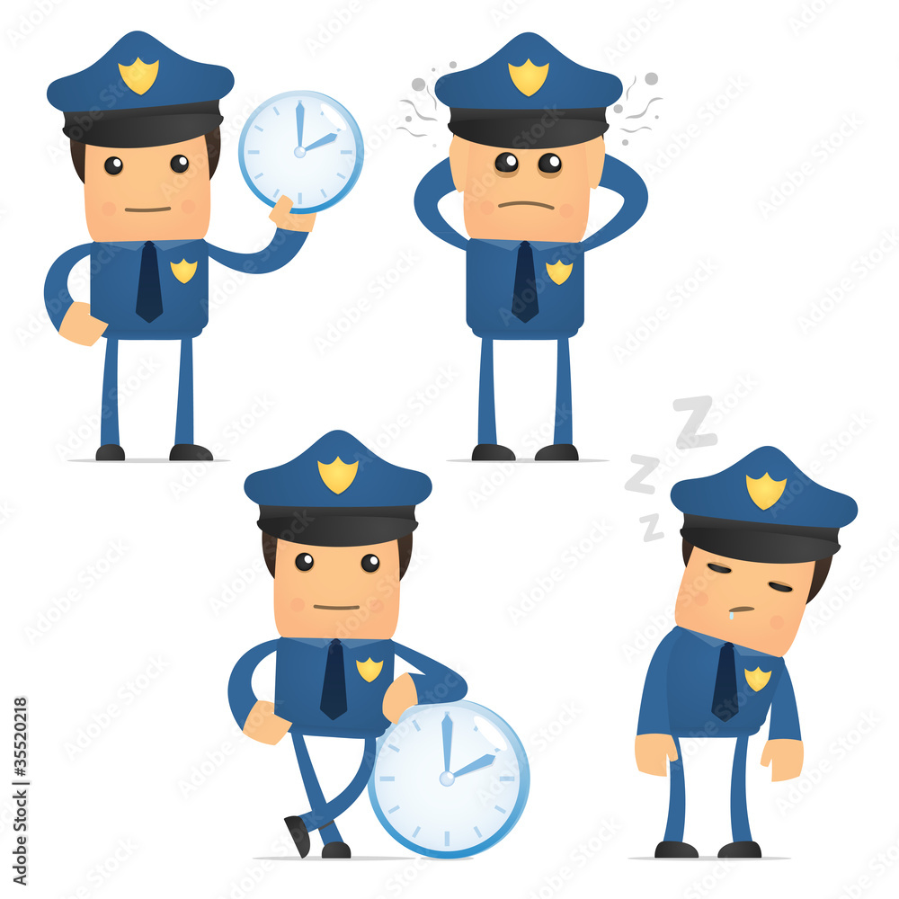 set of funny cartoon policeman