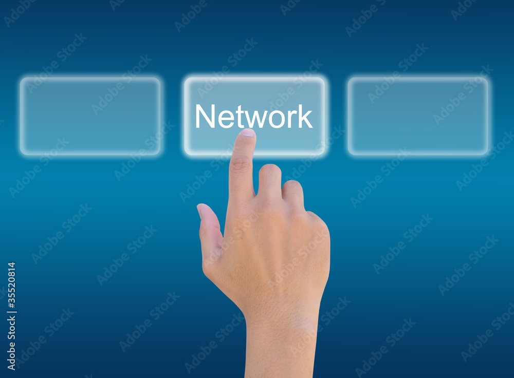 hand pushing a button on a touch screen interface hand pushing a button on a touch screen interface