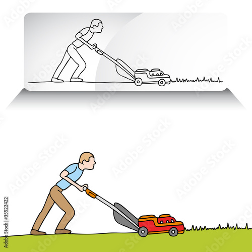Man Mowing Lawn