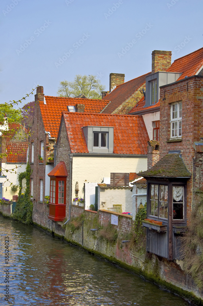 Classic view of channels of Bruges. Belgium.