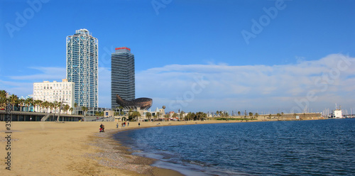 Canvas Print beach and tower houses in barcelona