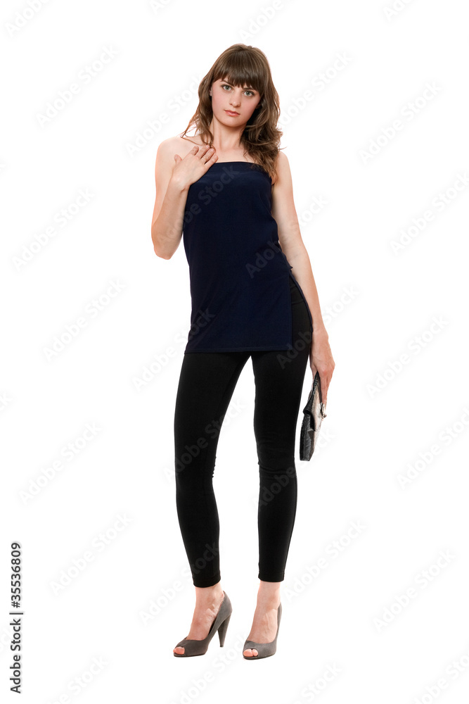 Nice girl in a black leggings. Isolated Nice girl in a black leggings. Isolated