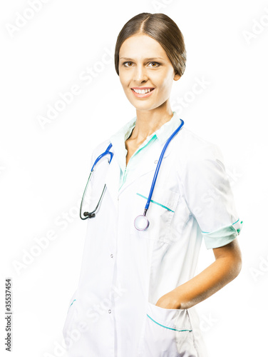 Young doctor isolated on white with a stethoscope