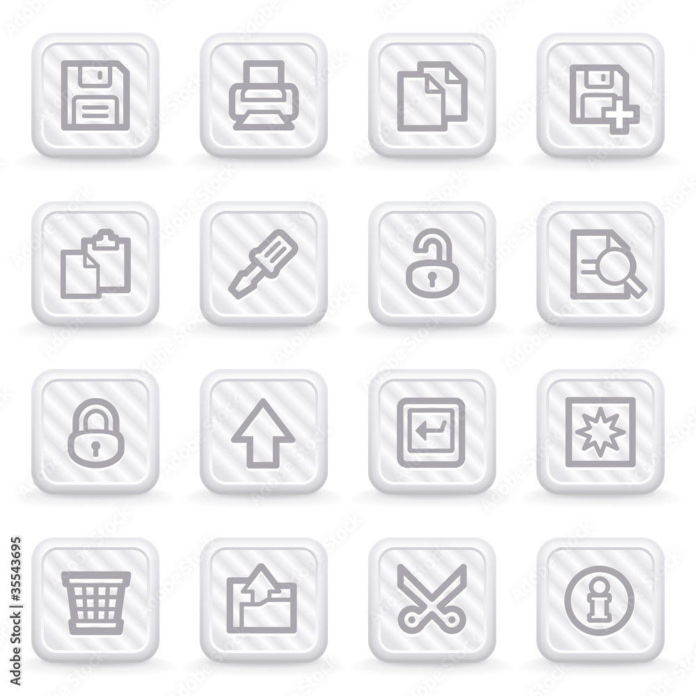 Document web icons on gray buttons, set 1.