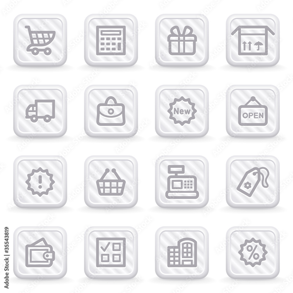 Shopping icons on gray buttons.