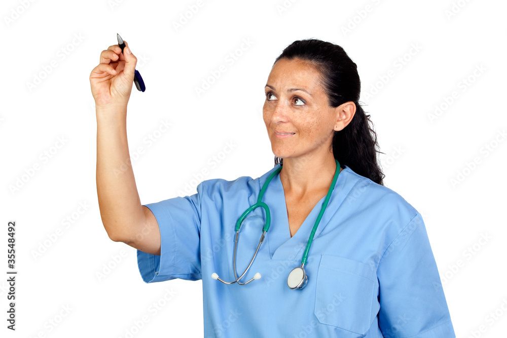 Attractive brunette doctor writing something Attractive brunette doctor writing something