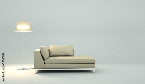 Wohndesign - Sofa beige mit Lampe photo