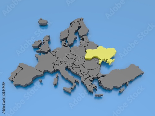 3d rendering of a map of Europe - Ukraine