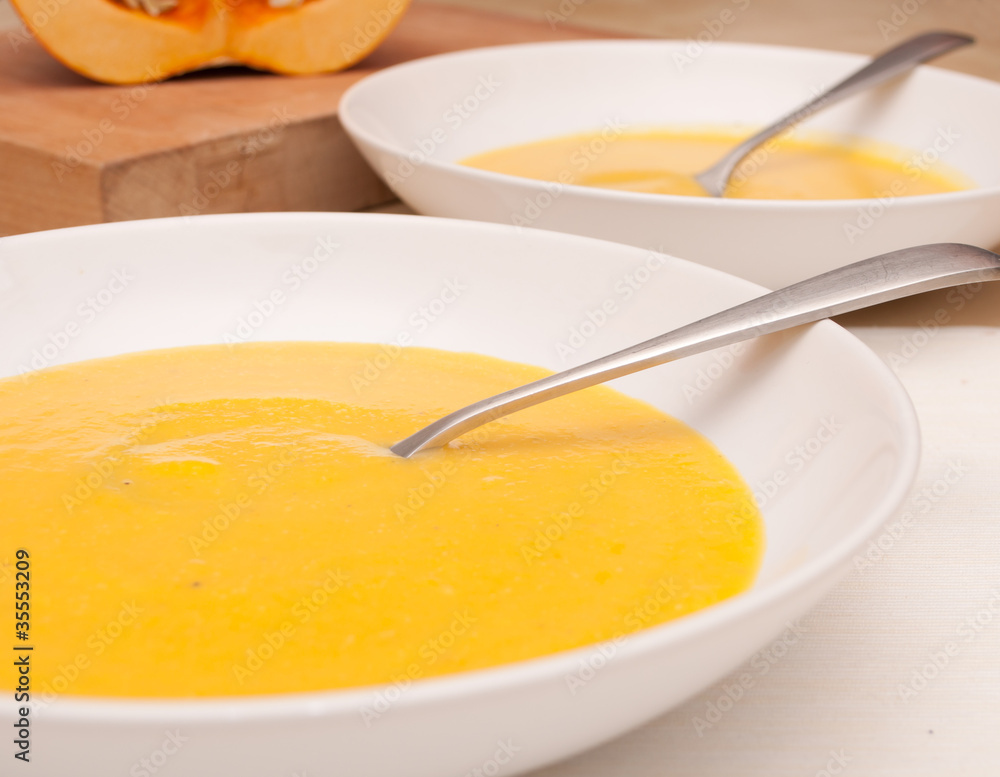 Plates of Butternut Squash Soup Plates of Butternut Squash Soup