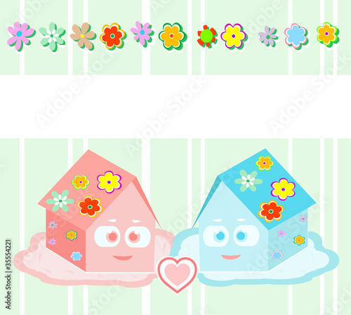 Vector, toy small houses - friends, girl and boy