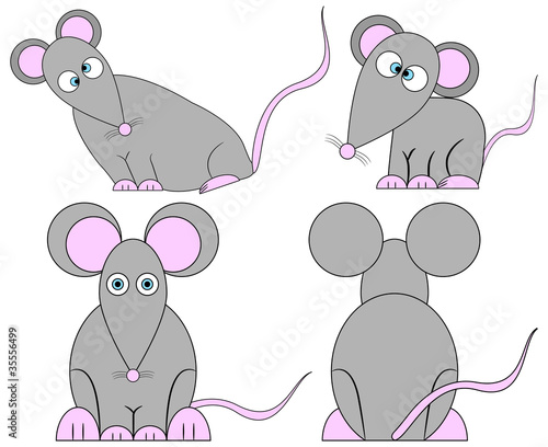 Set of Cute Crazy Cartoon Mice