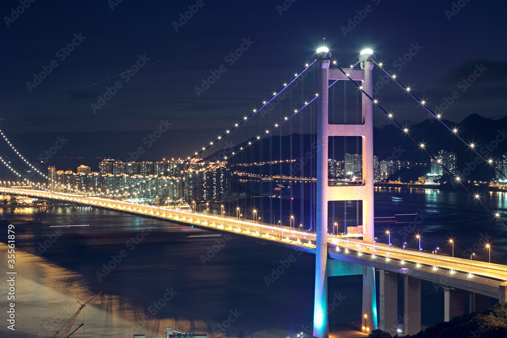 traffic highway bridge at night