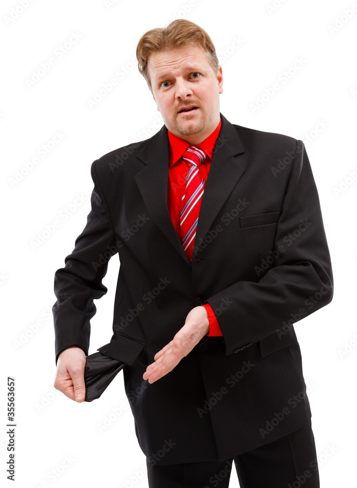 Sad man showing his empty pocket Sad man showing his empty pocket