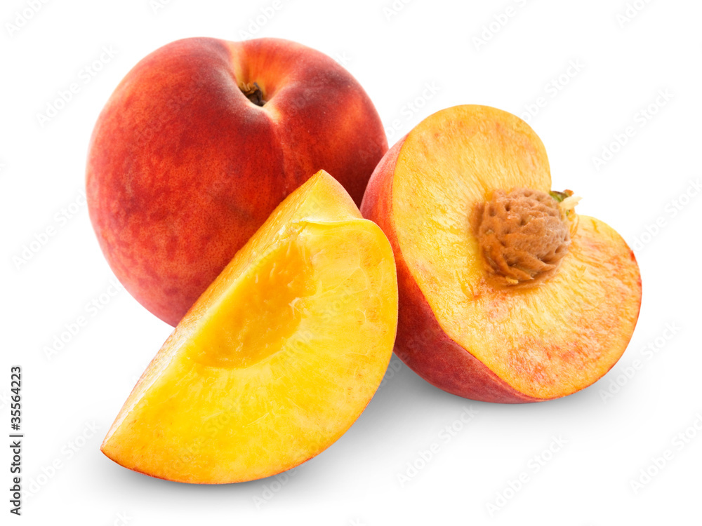 fresh peach fruits and half. Isolated on white background fresh peach fruits and half. Isolated on white background