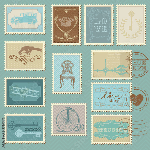 Retro Postage Stamps - for wedding design, invitation, congratul