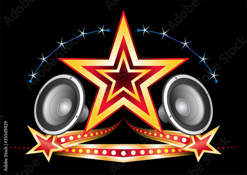 Power of music star with neon elements on black