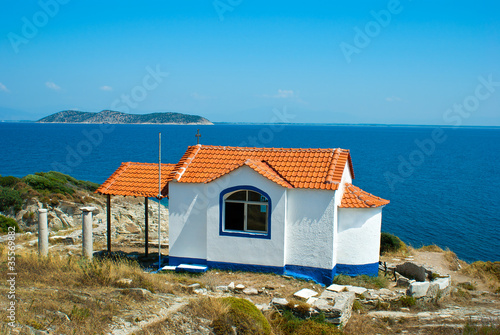 Small byzantine church on the hill, on Thassos island, Greece