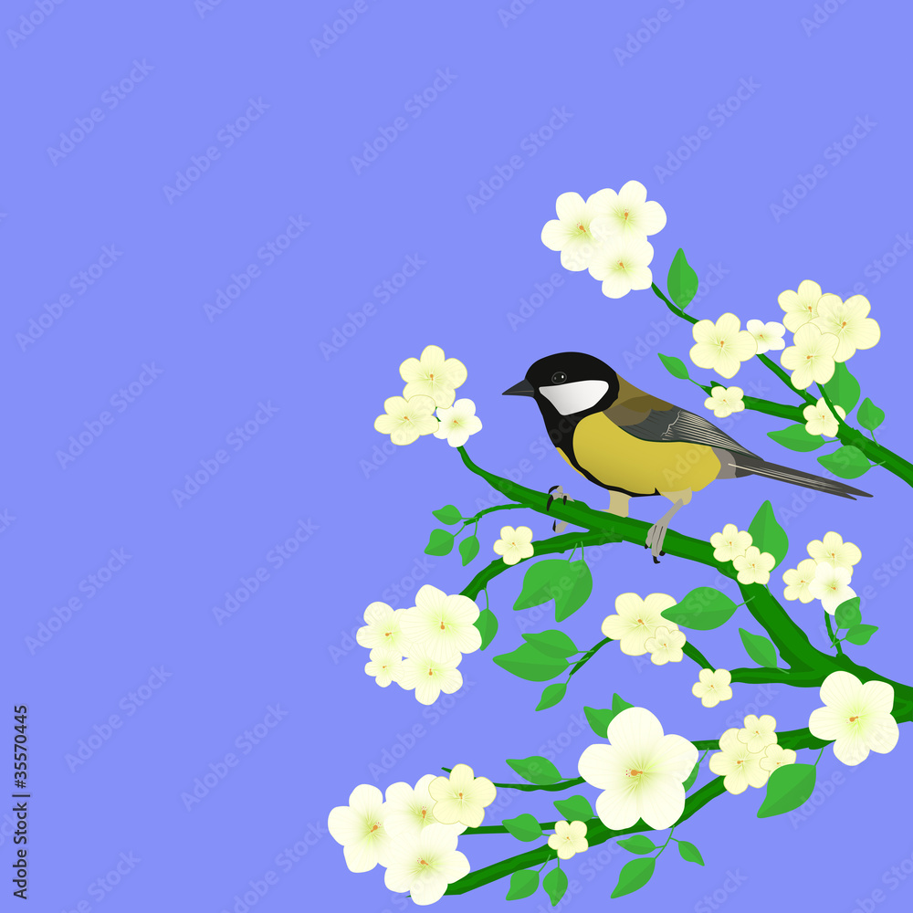 Obraz premium bird on a twig flowering
