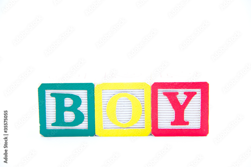 Boy spelled with colourful Blocks isolated over white Boy spelled with colourful Blocks isolated over white