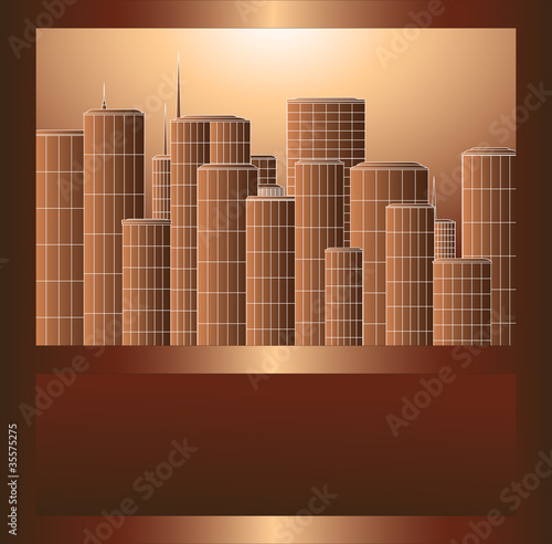 many high scyscrapers in brown metal frame