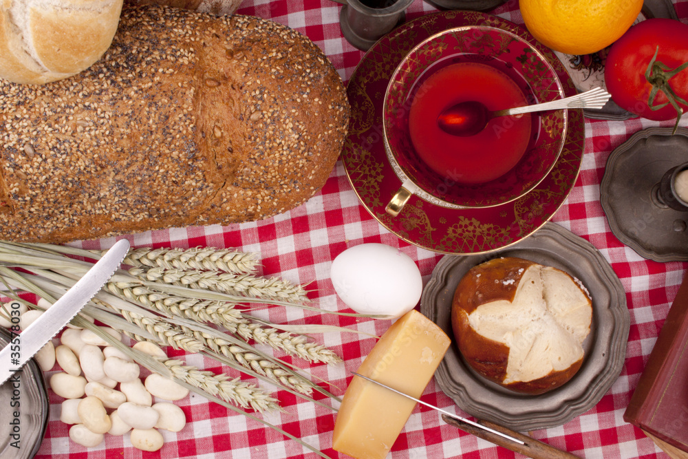 Old fashioned lunch wtih bread and buns Old fashioned lunch wtih bread and buns