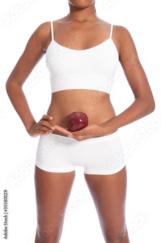 Healthy body african american woman and red apple