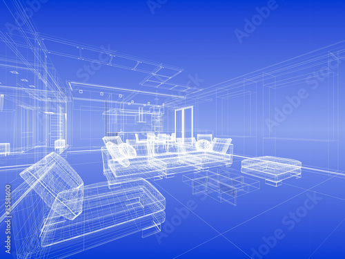 Abstract wireframe blue interior