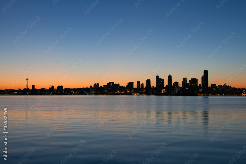Seattle Washington Waterfront Skyline at Sunrise Panorama