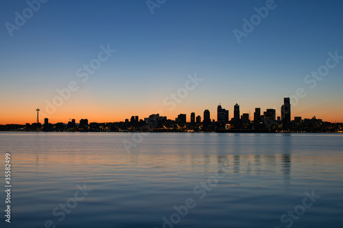 Seattle Washington Waterfront Skyline at Sunrise Panorama