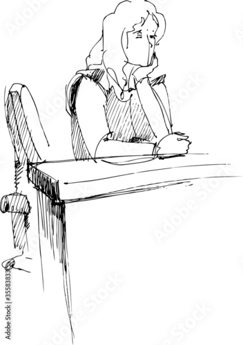 girl blonde at the table full laugh