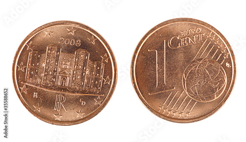 Wallpaper Mural Italian one Euro cent coin - front and back, isolated over Torontodigital.ca
